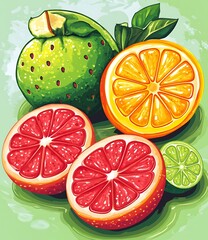 Wall Mural - Fresh Sliced Citrus Fruits