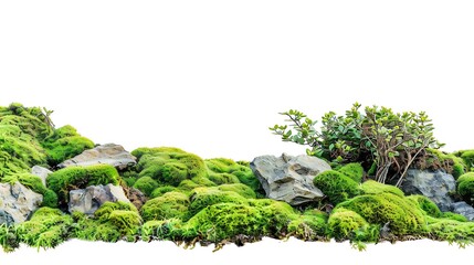 Poster - Green Moss and Stones on White Background