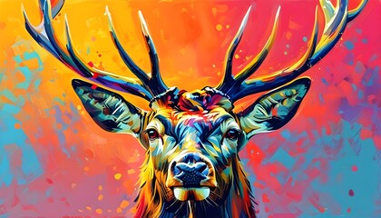 Vibrant Deer Head Art Infused with Colorful Energy and Joyful Atmosphere