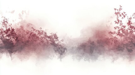 Abstract artistic illustration of red and gray leaves on a white background.