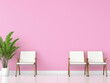 © niwat - Three dimensional render of empty chairs in pink colored waiting room