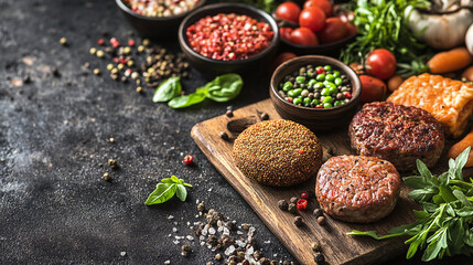 Plant-based meat options for tasty vegan meals. Concept: Healthy Eating, Meatless Recipes, and Sustainable Cooking with Eco-Friendly Ingredients