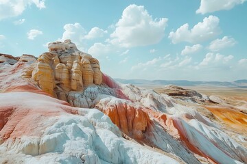 Sticker - Colorful Mountains With Blue Sky and Clouds