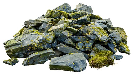 Poster - Pile of Moss Covered Rocks Isolated on White Background