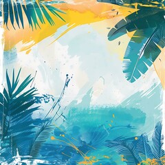 Sticker - Tropical Leaves Watercolor Background Illustration