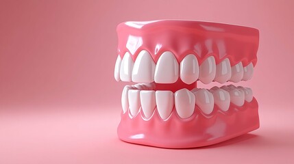 Illustration of healthy teeth and gums, on a simple pastel background.