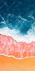 Poster - Aerial View of Ocean Waves Breaking on Sandy Beach