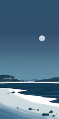 Poster - Night Sky Illustration with Stars, Moon, and a Coastline