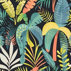 Wall Mural - Tropical Leaves Pattern Illustration