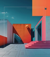 Poster - Abstract Modern Architecture with Colorful Walls and Stairs