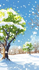 Sticker - Winter Landscape with Snow Covered Trees