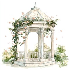 Sticker - Elegant floral garden gazebo illustration