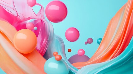 Sticker - Abstract 3D Colorful Spheres With Shiny Fluid Texture