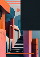 Poster - Abstract Geometric Architecture Illustration With Stairs