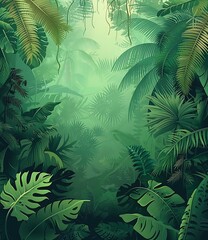 Poster - Tropical Rainforest Green Lush Foliage Jungle Illustration