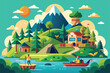 © Iftikhar alam - Enjoy diverse ecotourism options, from hiking to boating, in a lush mountain environment, Ecotourism Customizable Flat Illustration