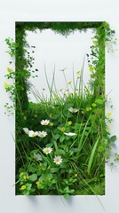 Sticker - Green Grass and Daisies in a White Frame