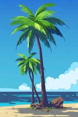 Sticker - Palm Trees on a Tropical Beach Illustration