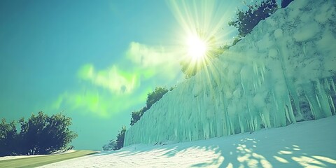 Wall Mural - Winter Landscape with Icicles and Sun