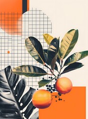 Poster - Abstract Orange Leaves Grid Minimalist Art