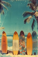 Sticker - Vintage Surfboards On The Beach