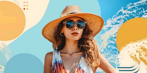 Poster - Woman Wearing Hat And Sunglasses In The Sun