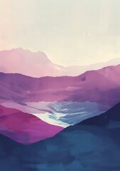 Sticker - Abstract Mountain Landscape Painting in Pink and Blue Hues