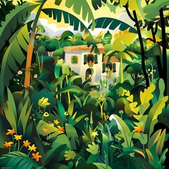 Wall Mural - Tropical House with People in the Window