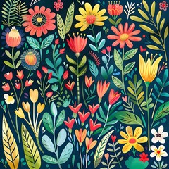 Wall Mural - Colorful Floral Pattern Illustration