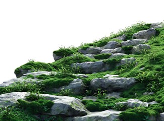 Poster - Green Mossy Rocks Isolated On White Background