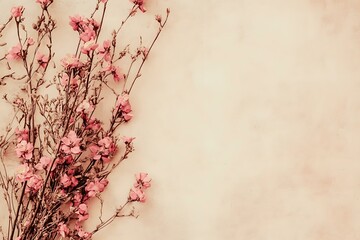 Sticker - Pink Flowers on a Beige Background