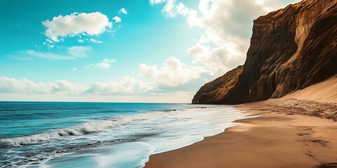 Canvas Print - Sandy Beach with Cliff and Ocean View