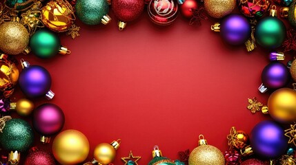 A Festive Christmas Ornament Border Around a Red Background