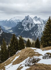 Poster - Snowy Mountain Peaks Landscape View