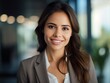 © Human AI - Portrait Attractive hispanic young confident business woman in business professional working office