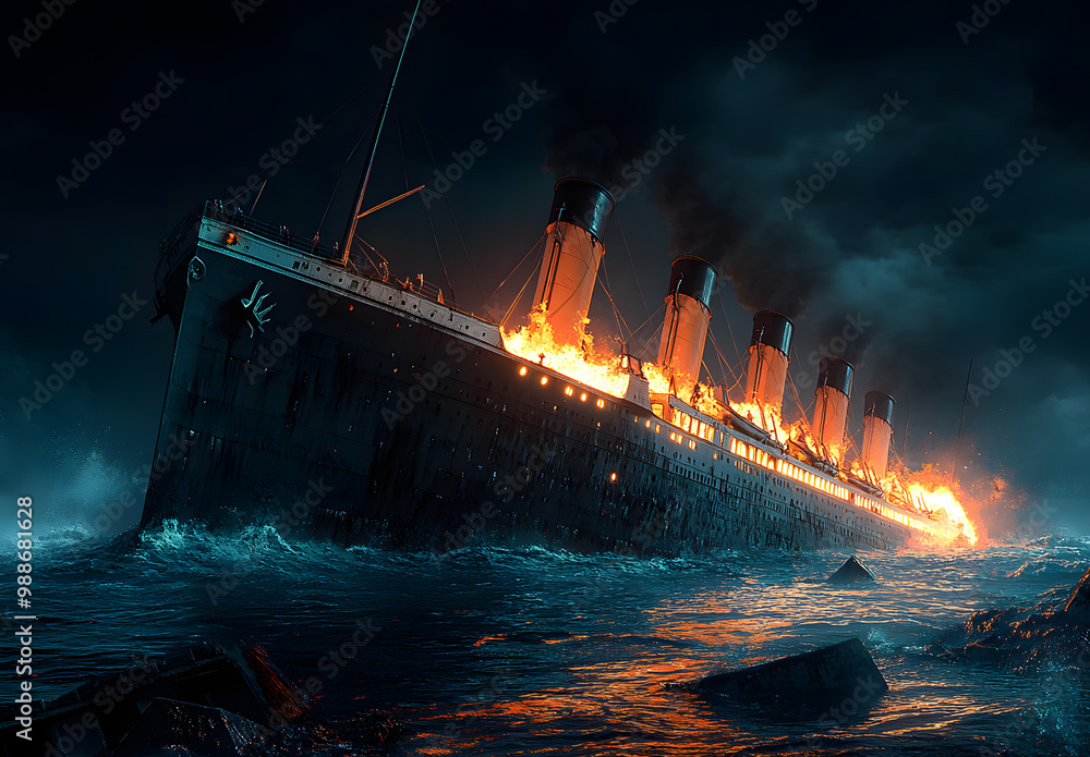 Sinking of the RMS Titanic. Generative AI Stock Illustration | Adobe Stock