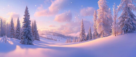 Poster - A beautiful tree in a snowy winter landscape late at night