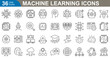 © Kashif - Machine learning outline icons set vector illustrator. AI, data analysis, algorithms, data, automation, learning, science, networks and more.