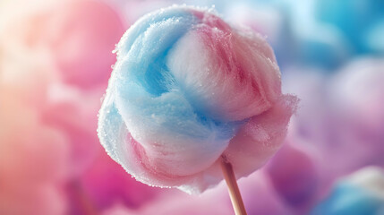 Wall Mural - Close-Up of Fluffy Cotton Candy on a Stick