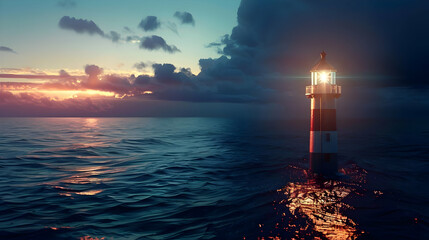 Canvas Print - Lighthouse on the Ocean at Sunset Hope in the Storm