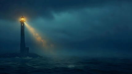 Canvas Print - Lighthouse in a Stormy Sea at Night