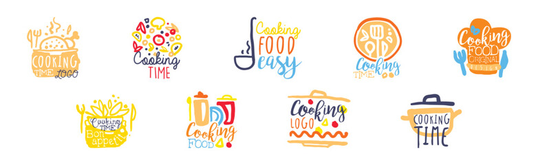 Wall Mural - Cooking Time Logo and Bright Label Design Vector Set