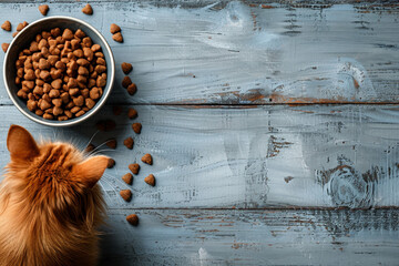 Wall Mural - Photo of happy domestic pet eating organic tasty food generative ai