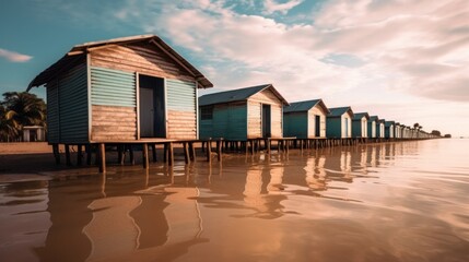 Wall Mural - Wooden Houses on Stilts by the Water