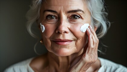 Wall Mural - Elegant portrait of an older woman showcasing natural beauty enhanced by effective skincare and anti-aging cosmetics