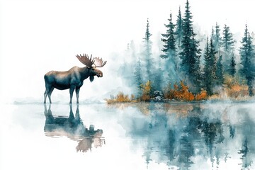 Wall Mural - Moose in a Misty Forest.