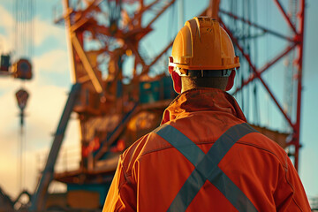 Wall Mural - Construction worker observing a building site generative AI image