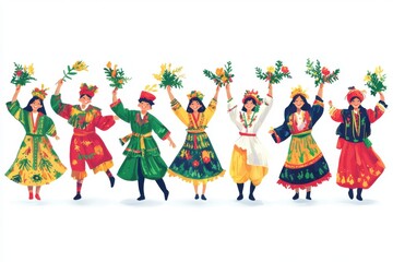 Traditional Folk Dancers in Colorful Costumes.