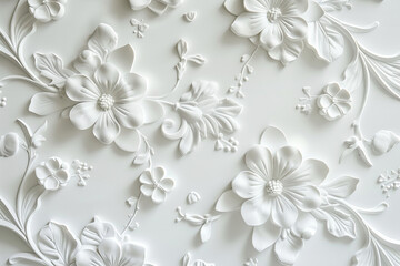 AI generated illustration luxury white wall design bas-relief with stucco mouldings rococo element