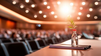 Wall Mural - A conference hall filled with attendees participating in a lively discussion during a presentation.